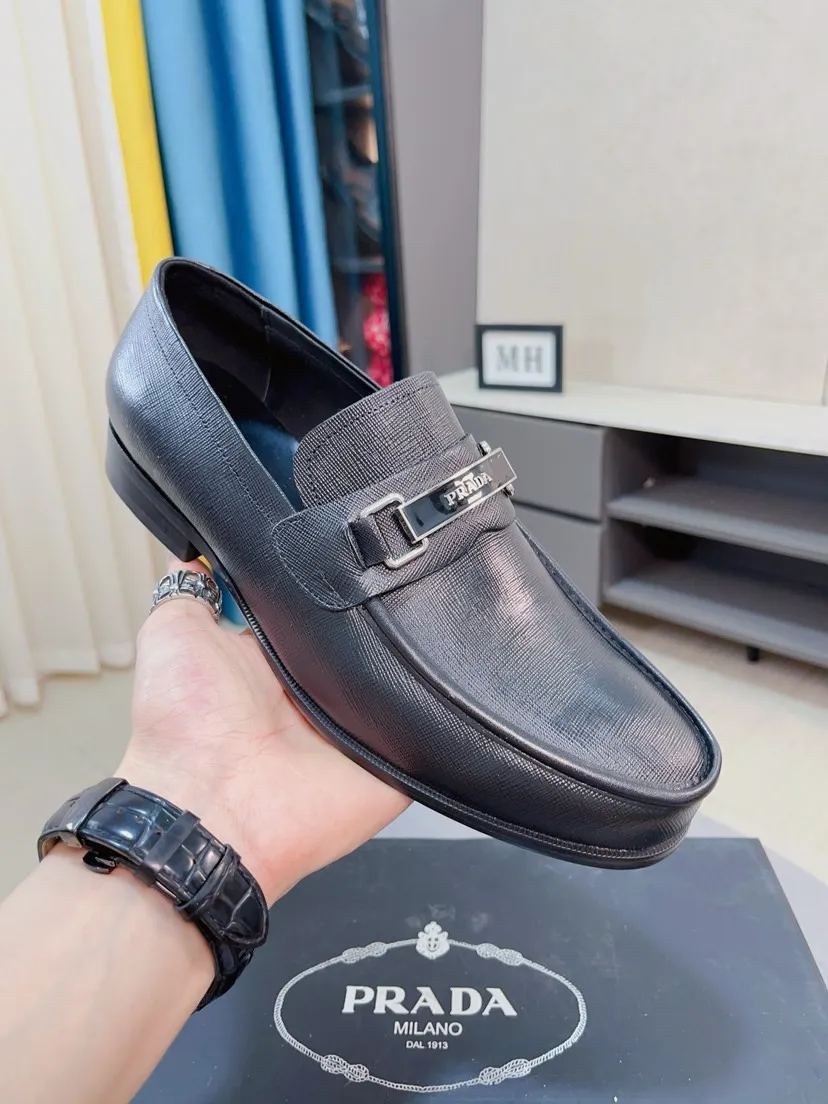 Men's shoes 💰540🌹🌹【PRADA Leather Shoes】Top purchasing agency Original imported Italian custom-made open-edge beaded cowhide leather surface, fully imported water-dyed breathable cowhide lining, original factory special molded sole super comfortable, size: 38-44